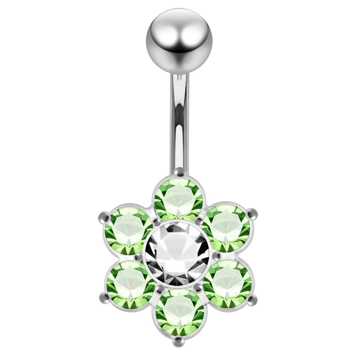 925 Sterling Silver Jewelled Flower Navel Belly Ring