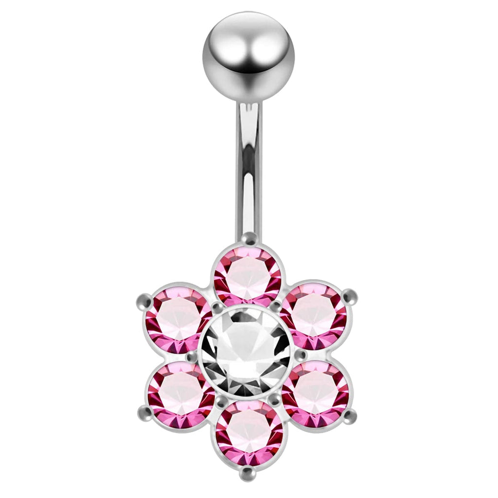 925 Sterling Silver Jewelled Flower Navel Belly Ring