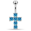 925 Sterling Silver Multi Jewelled Cross Non-Moving Belly Ring