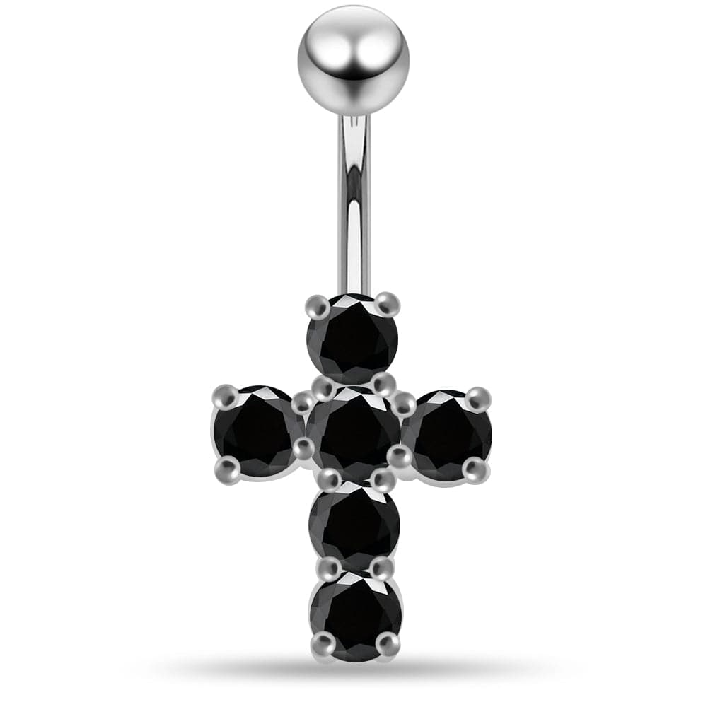 925 Sterling Silver Multi Jewelled Cross Non-Moving Belly Ring