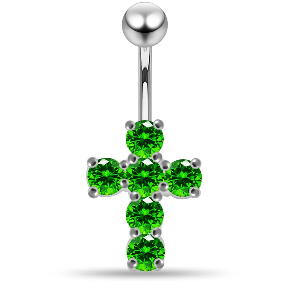 925 Sterling Silver Multi Jewelled Cross Non-Moving Belly Ring