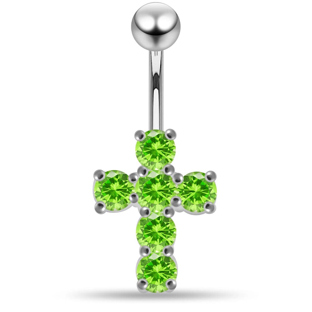 925 Sterling Silver Multi Jewelled Cross Non-Moving Belly Ring