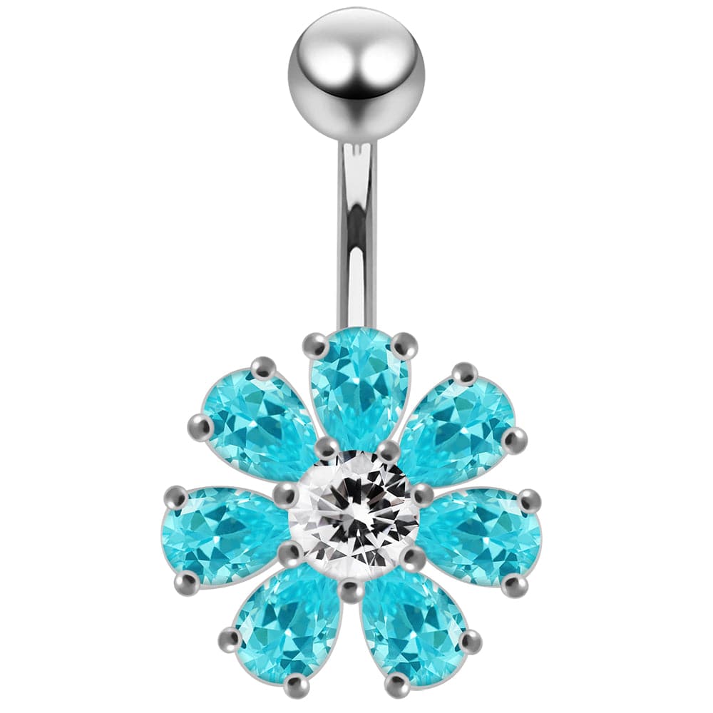 925 Sterling Silver Jewelled Flower navel belly Bar