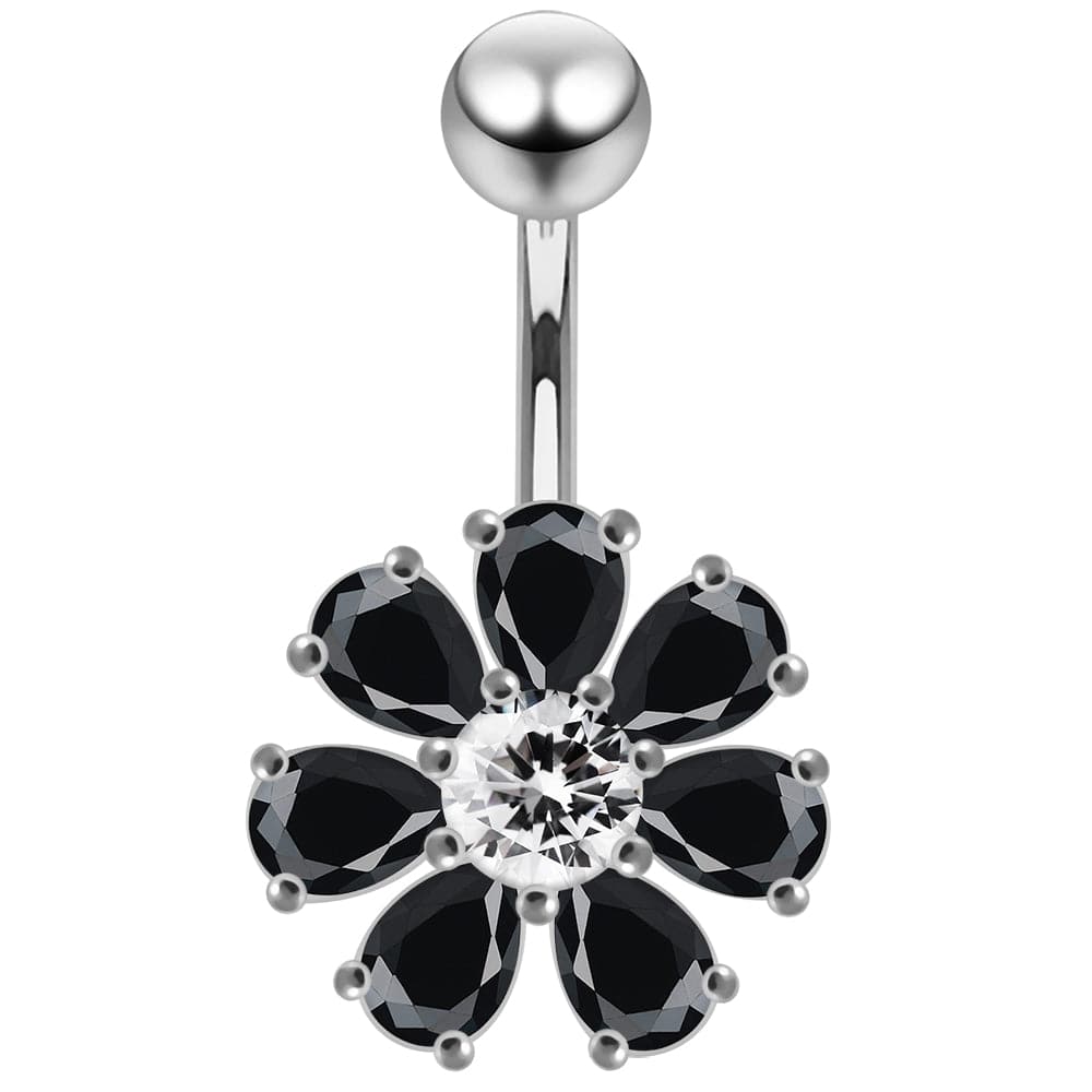 925 Sterling Silver Jewelled Flower navel belly Bar