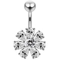 925 Sterling Silver Jewelled Flower navel belly Bar