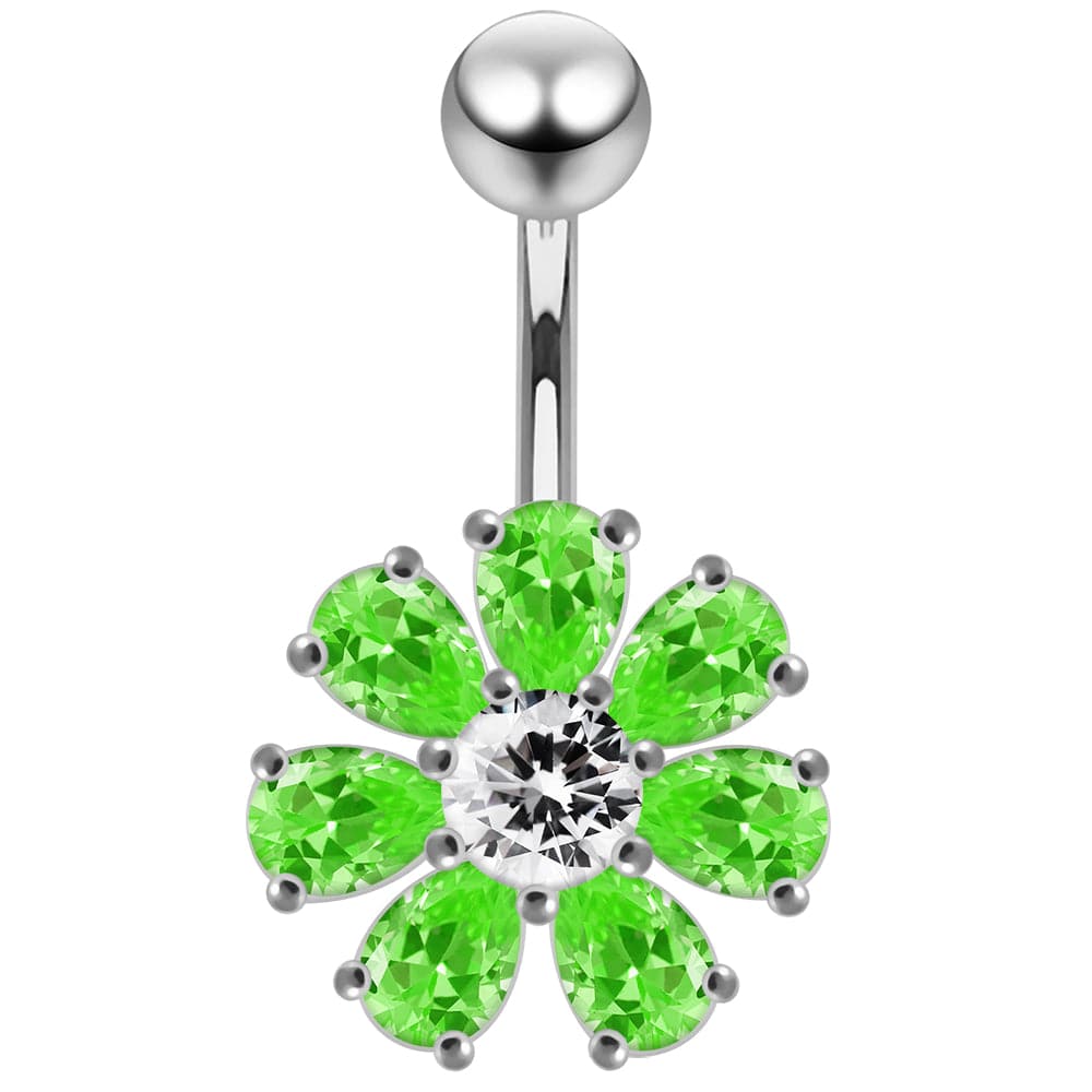 925 Sterling Silver Jewelled Flower navel belly Bar