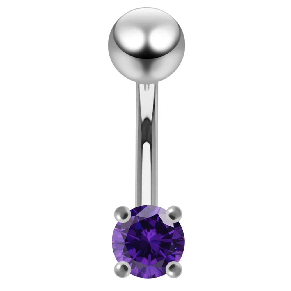 925 Sterling Silver Fancy Jewelled Non-Moving Curved Bar Navel Ring
