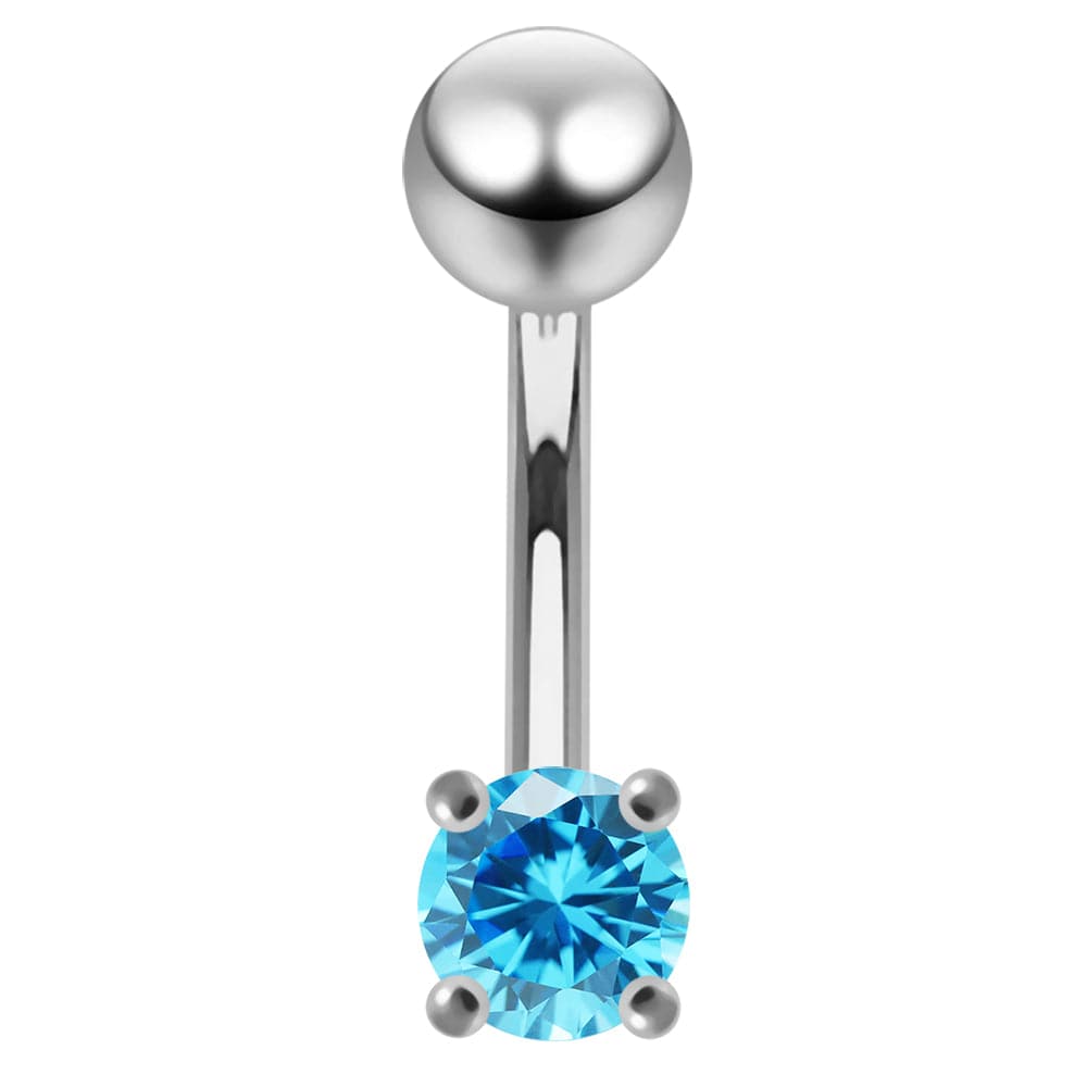 925 Sterling Silver Fancy Jewelled Non-Moving Curved Bar Navel Ring