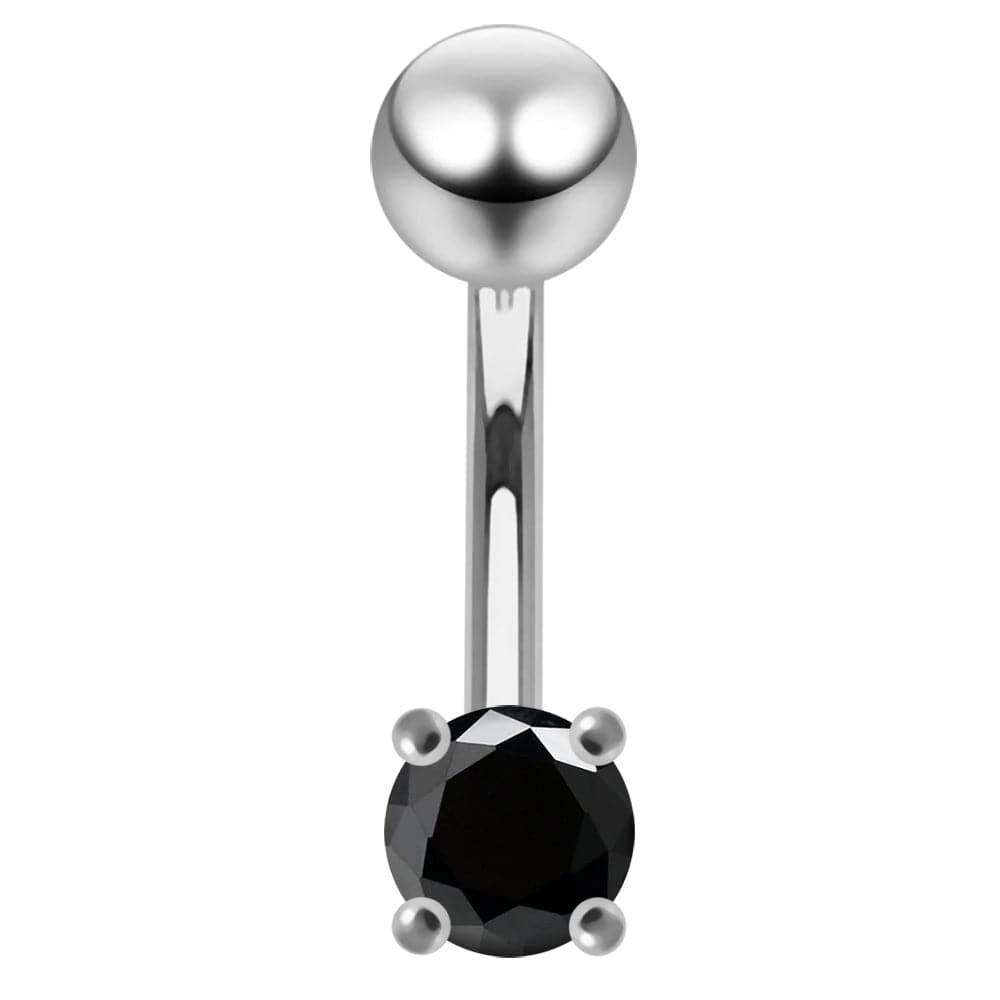 925 Sterling Silver Fancy Jewelled Non-Moving Curved Bar Navel Ring