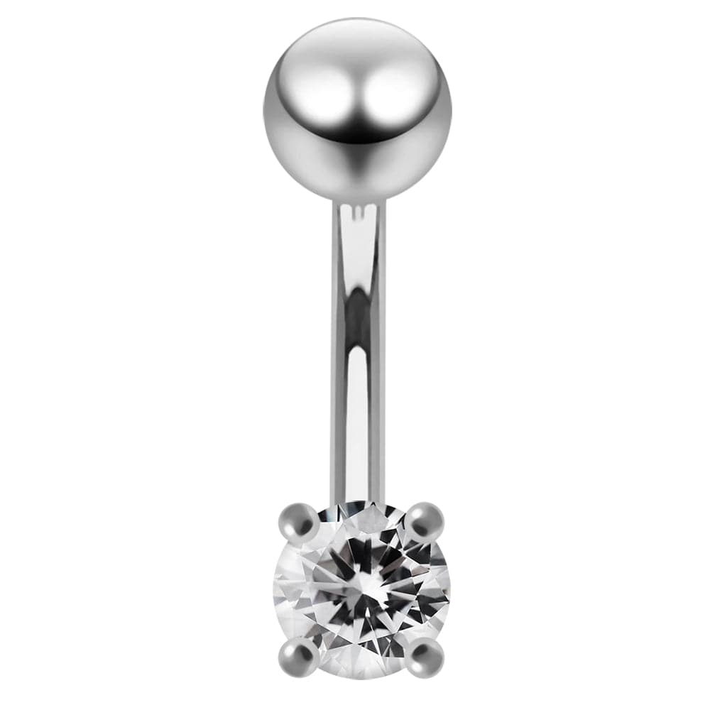 925 Sterling Silver Fancy Jewelled Non-Moving Curved Bar Navel Ring