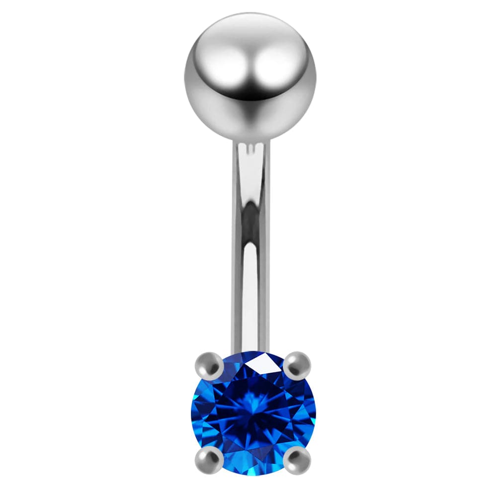 925 Sterling Silver Fancy Jewelled Non-Moving Curved Bar Navel Ring