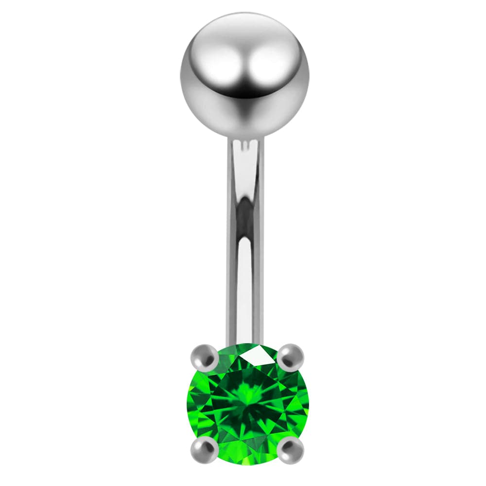 925 Sterling Silver Fancy Jewelled Non-Moving Curved Bar Navel Ring