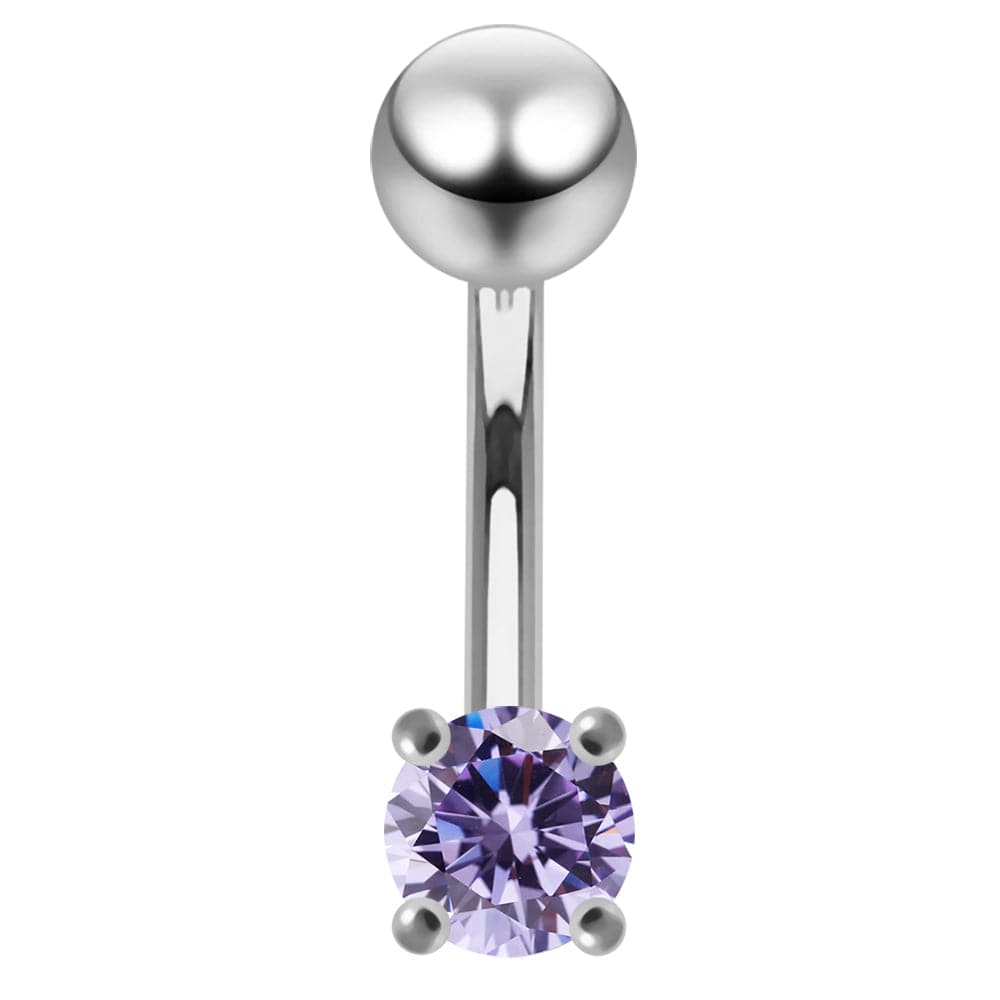 925 Sterling Silver Fancy Jewelled Non-Moving Curved Bar Navel Ring