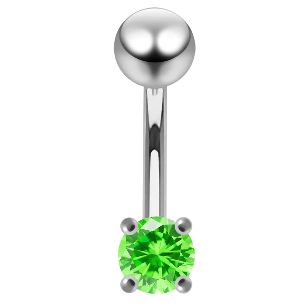 925 Sterling Silver Fancy Jewelled Non-Moving Curved Bar Navel Ring
