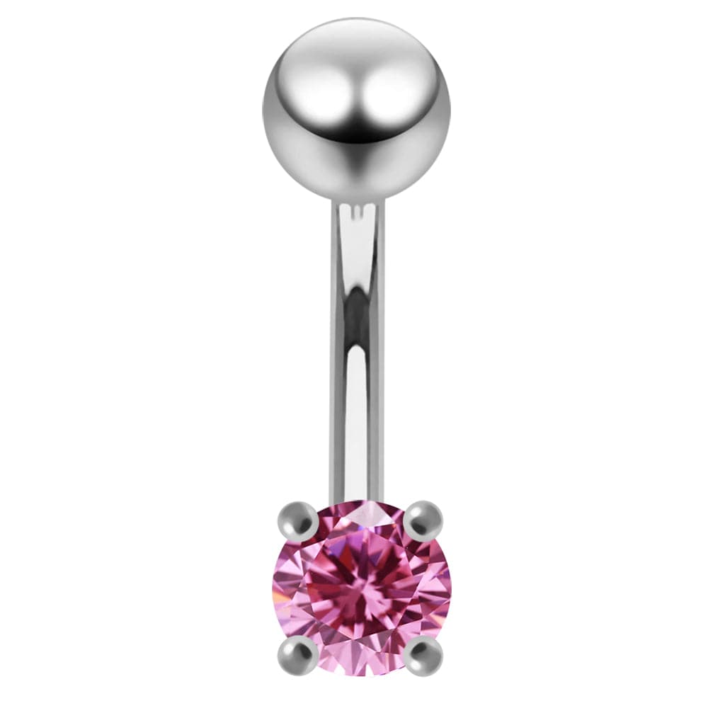 925 Sterling Silver Fancy Jewelled Non-Moving Curved Bar Navel Ring