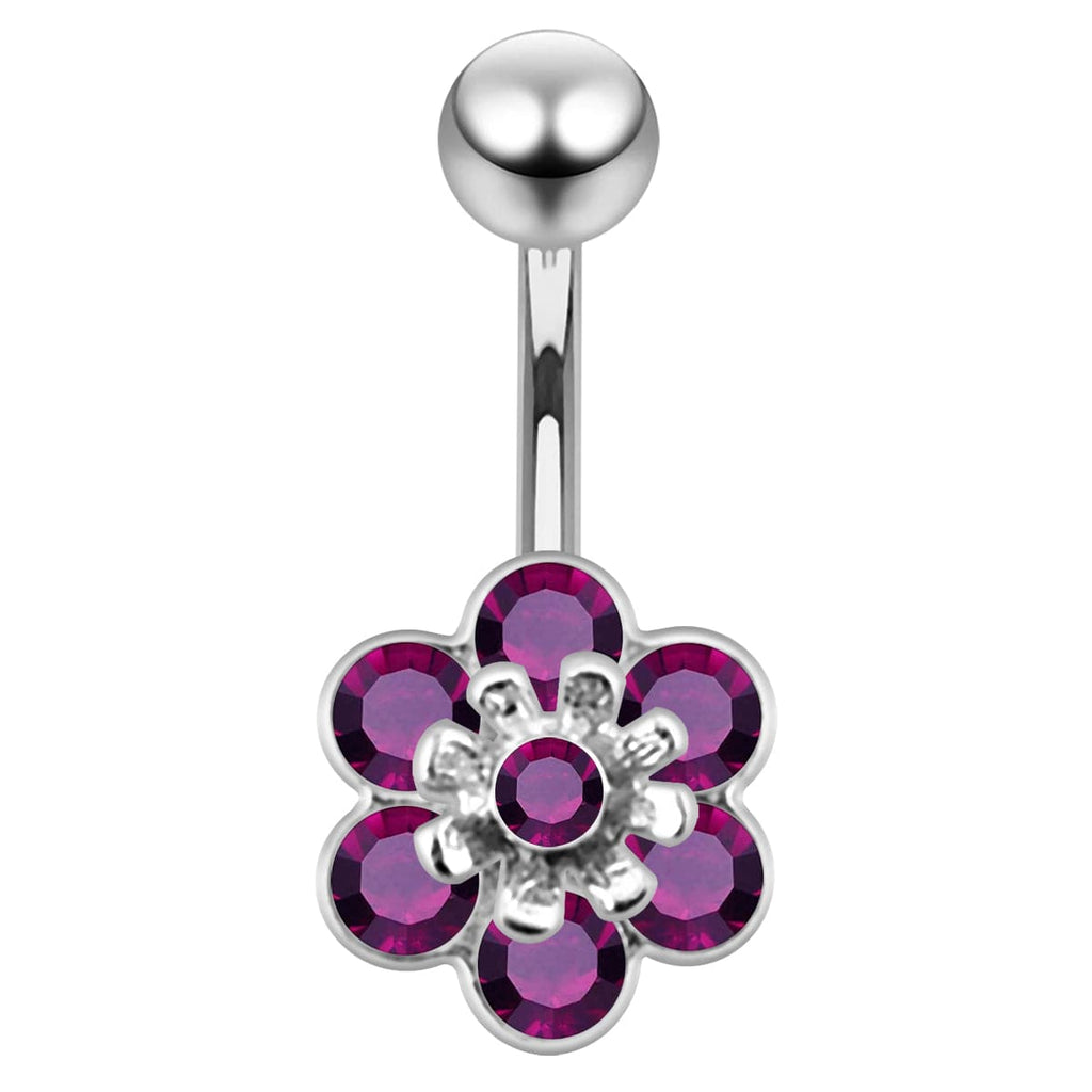 925 Sterling Silver Jewelled Flower Navel Belly Banana
