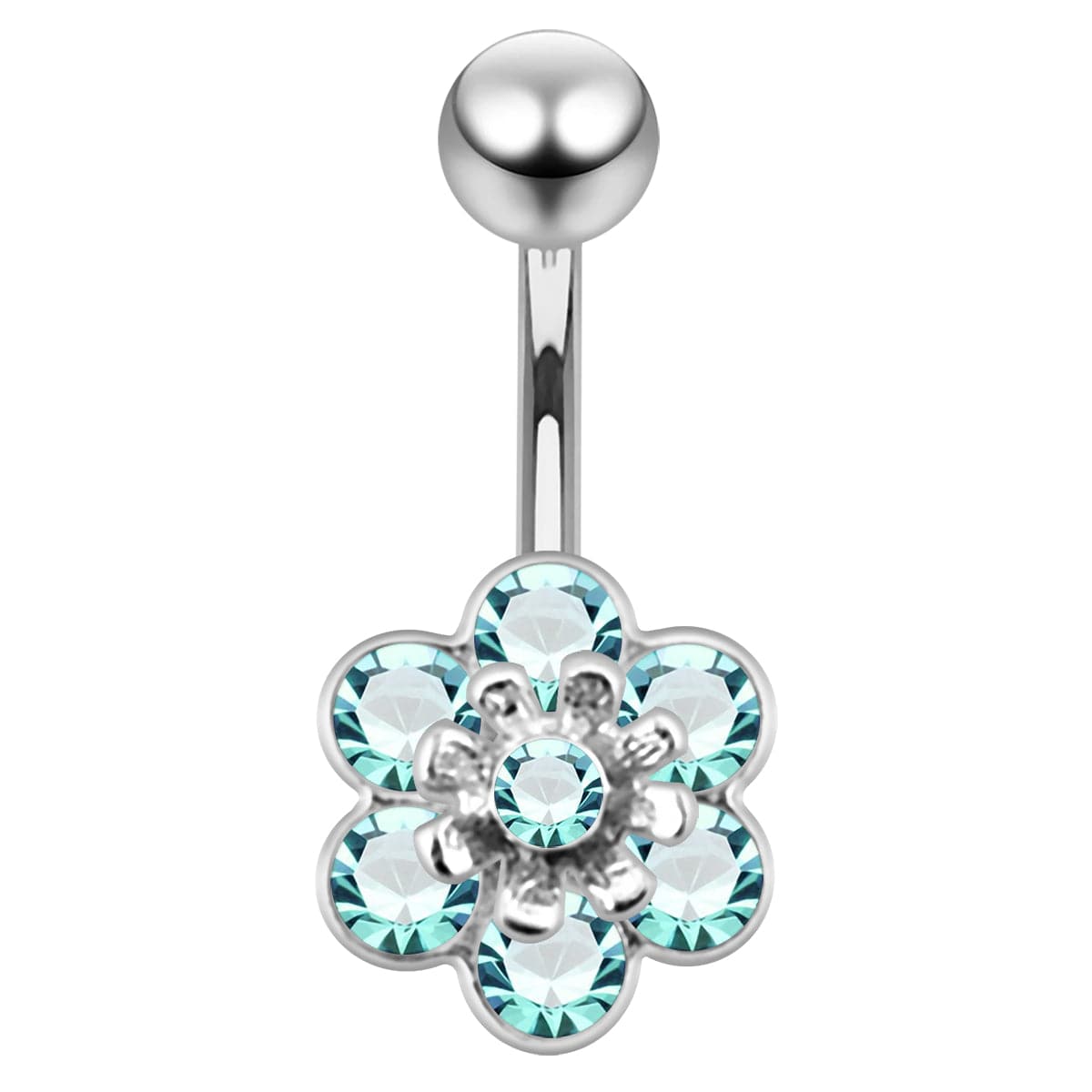 925 Sterling Silver Jewelled Flower Navel Belly Banana