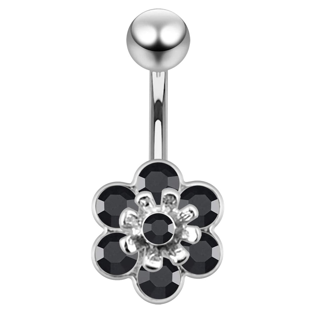 925 Sterling Silver Jewelled Flower Navel Belly Banana