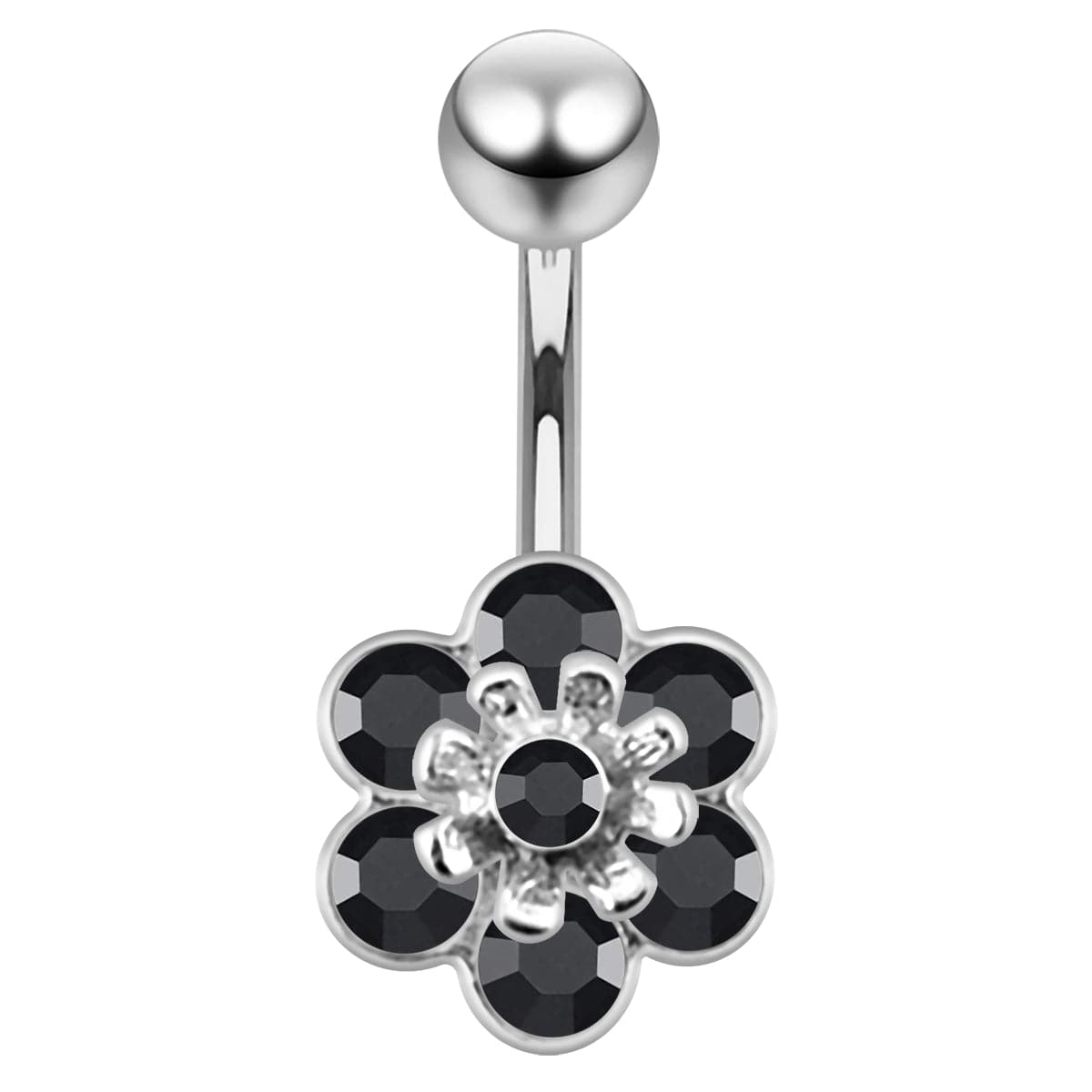 925 Sterling Silver Jewelled Flower Navel Belly Banana