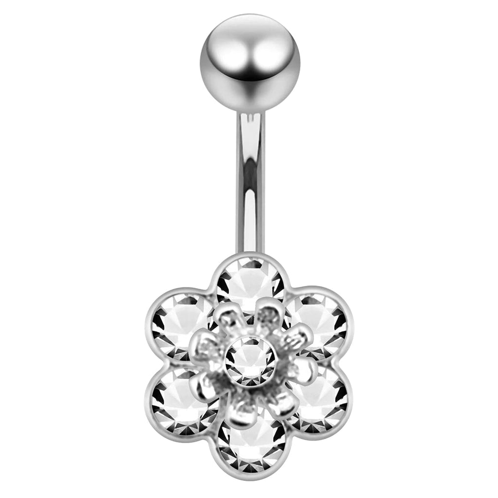925 Sterling Silver Jewelled Flower Navel Belly Banana