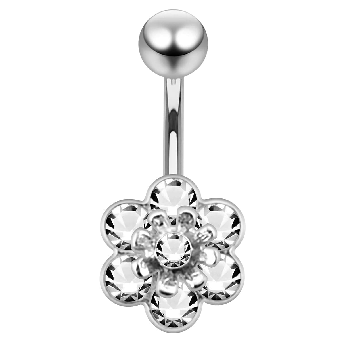925 Sterling Silver Jewelled Flower Navel Belly Banana