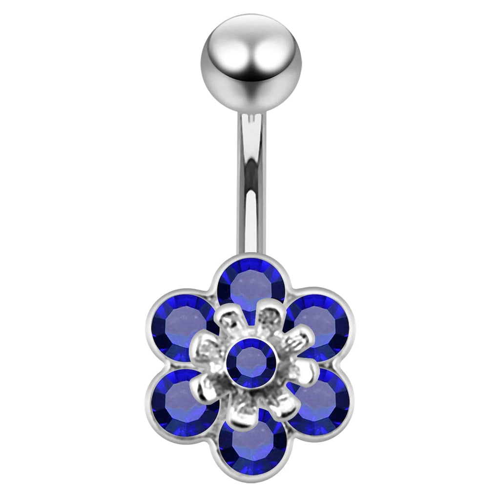 925 Sterling Silver Jewelled Flower Navel Belly Banana