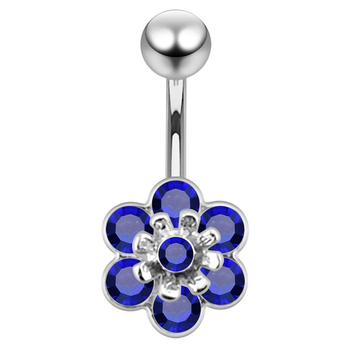 925 Sterling Silver Jewelled Flower Navel Belly Banana