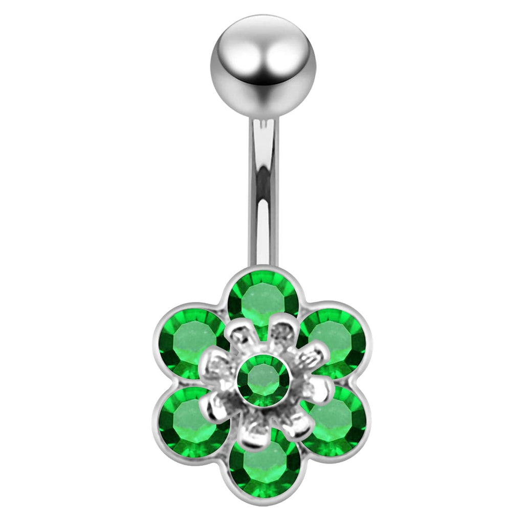 925 Sterling Silver Jewelled Flower Navel Belly Banana