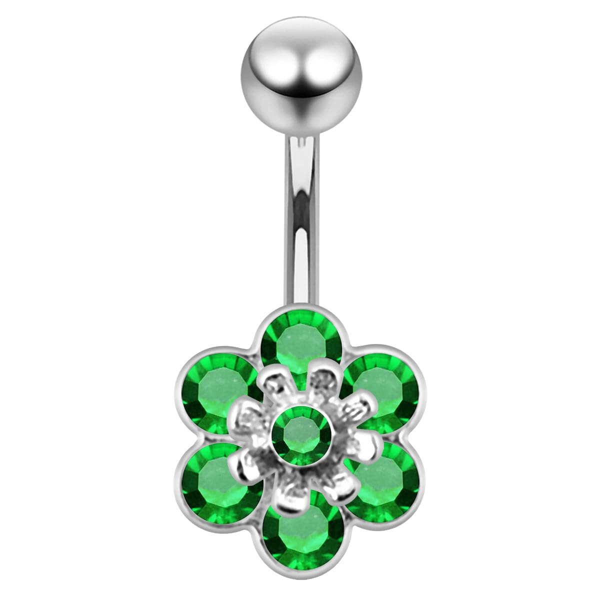 925 Sterling Silver Jewelled Flower Navel Belly Banana