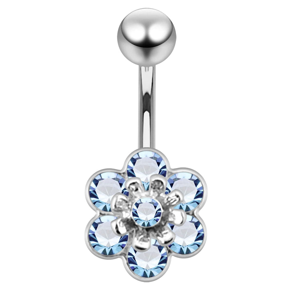 925 Sterling Silver Jewelled Flower Navel Belly Banana