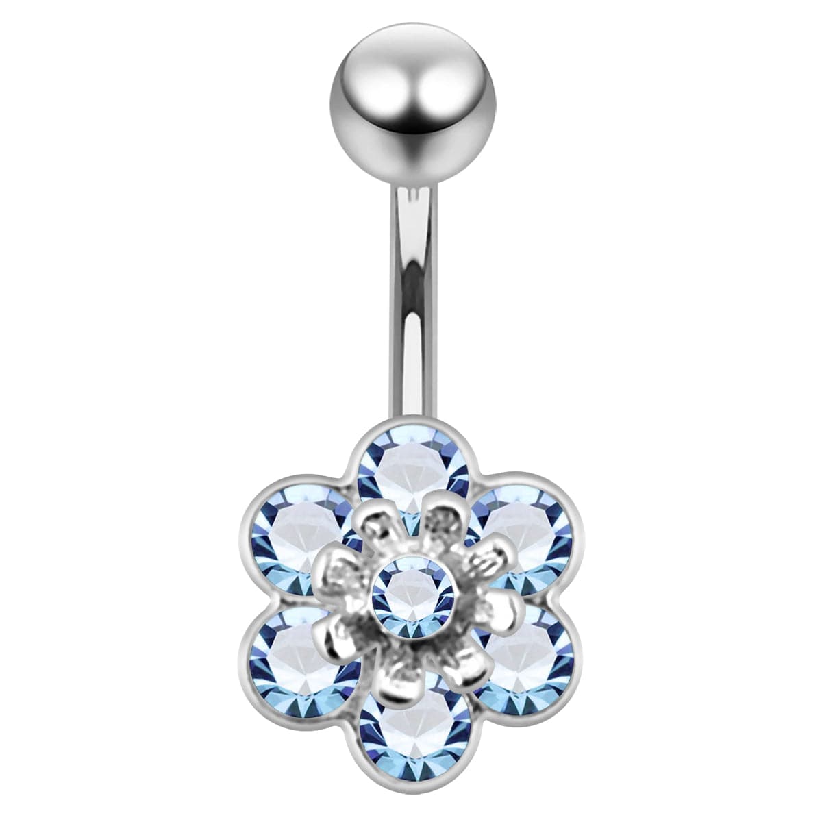 925 Sterling Silver Jewelled Flower Navel Belly Banana
