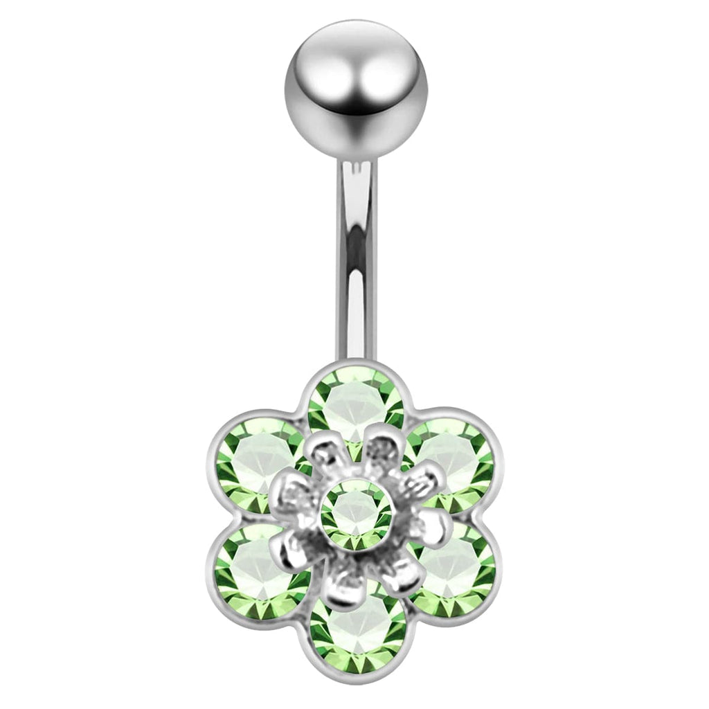 925 Sterling Silver Jewelled Flower Navel Belly Banana