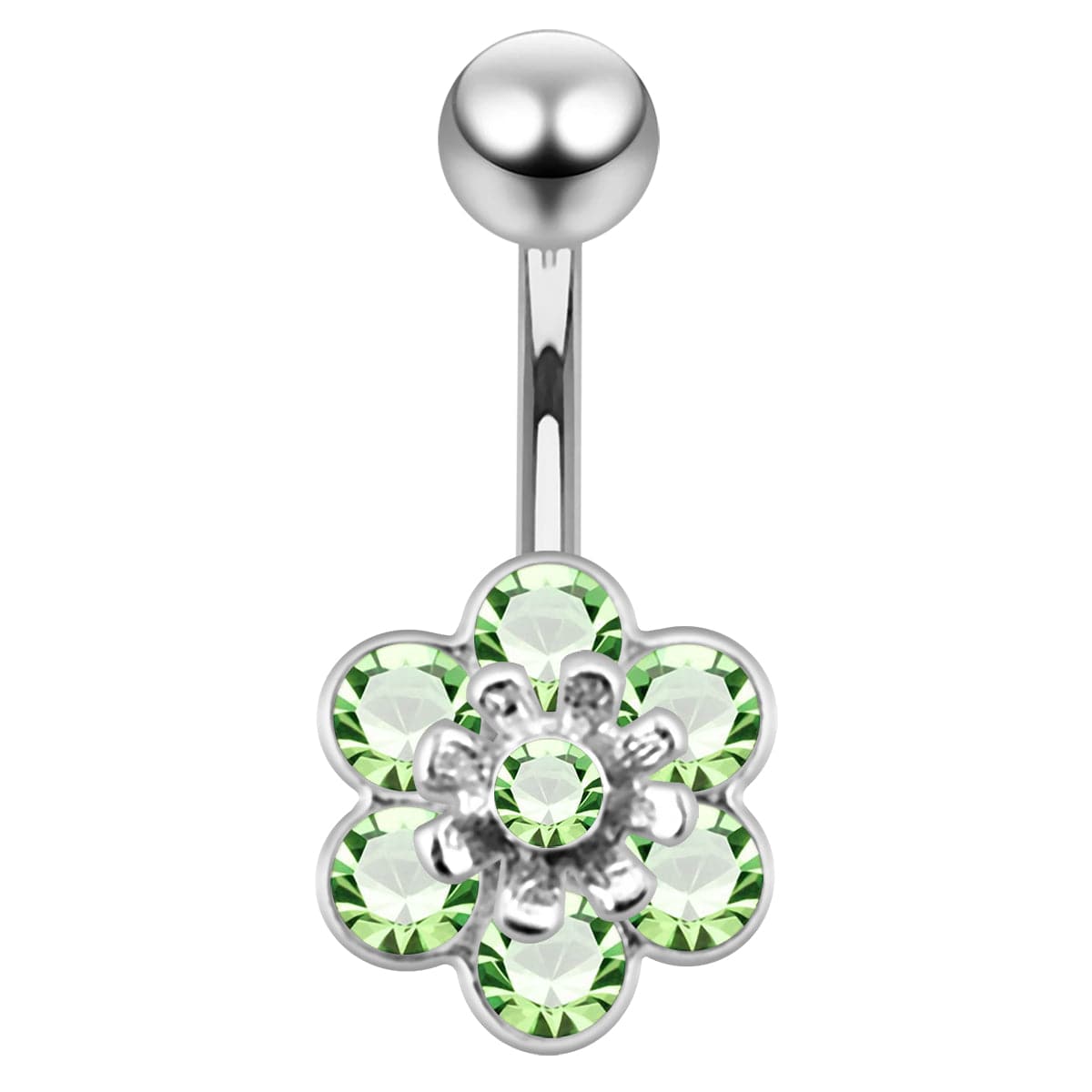 925 Sterling Silver Jewelled Flower Navel Belly Banana