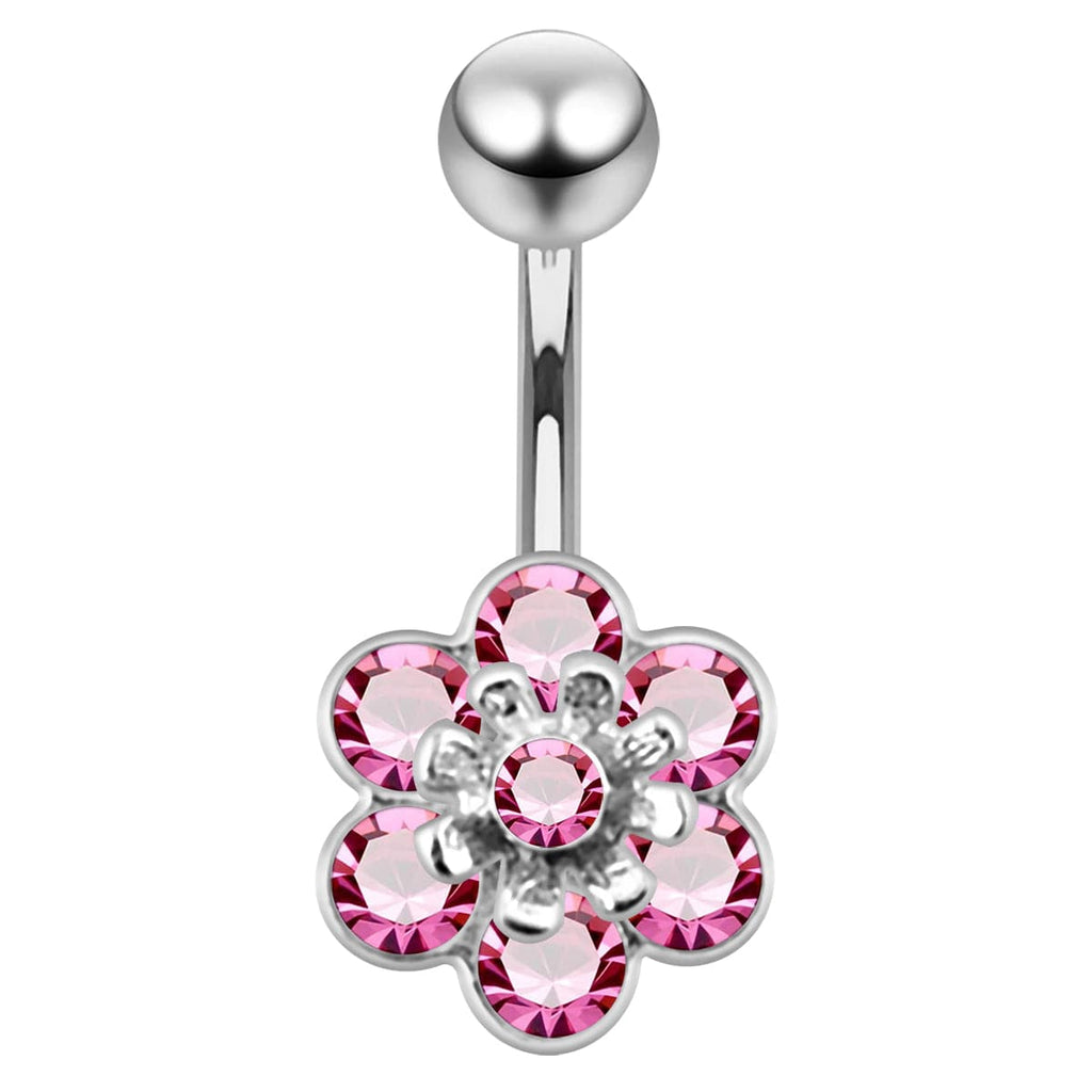 925 Sterling Silver Jewelled Flower Navel Belly Banana