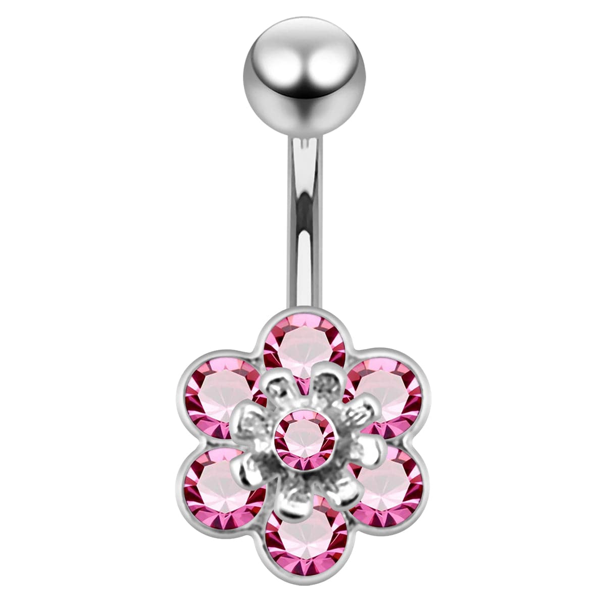 925 Sterling Silver Jewelled Flower Navel Belly Banana