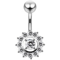 925 Sterling Silver Fancy Jewelled Sun Flower SS Curved Bar Belly Ring