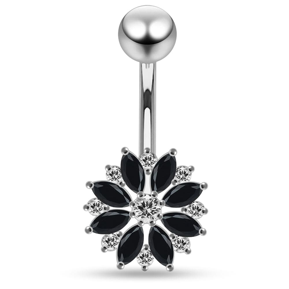 925 Sterling Silver Multi CZ Jewelled Lesser Calendine Flower Design Belly Ring