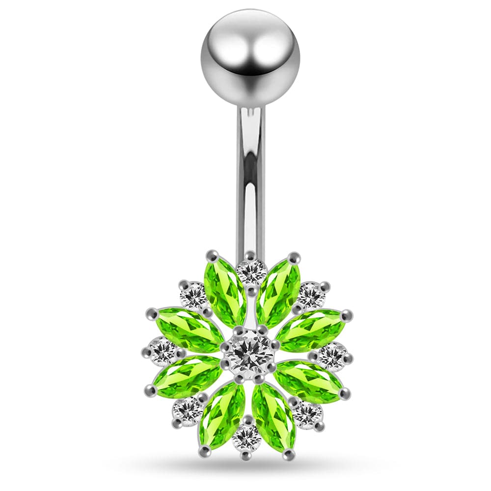 925 Sterling Silver Multi CZ Jewelled Lesser Calendine Flower Design Belly Ring
