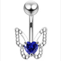 925 Sterling Silver Heart CZ Jewelled Butterfly Non Dangle Belly Button Ring