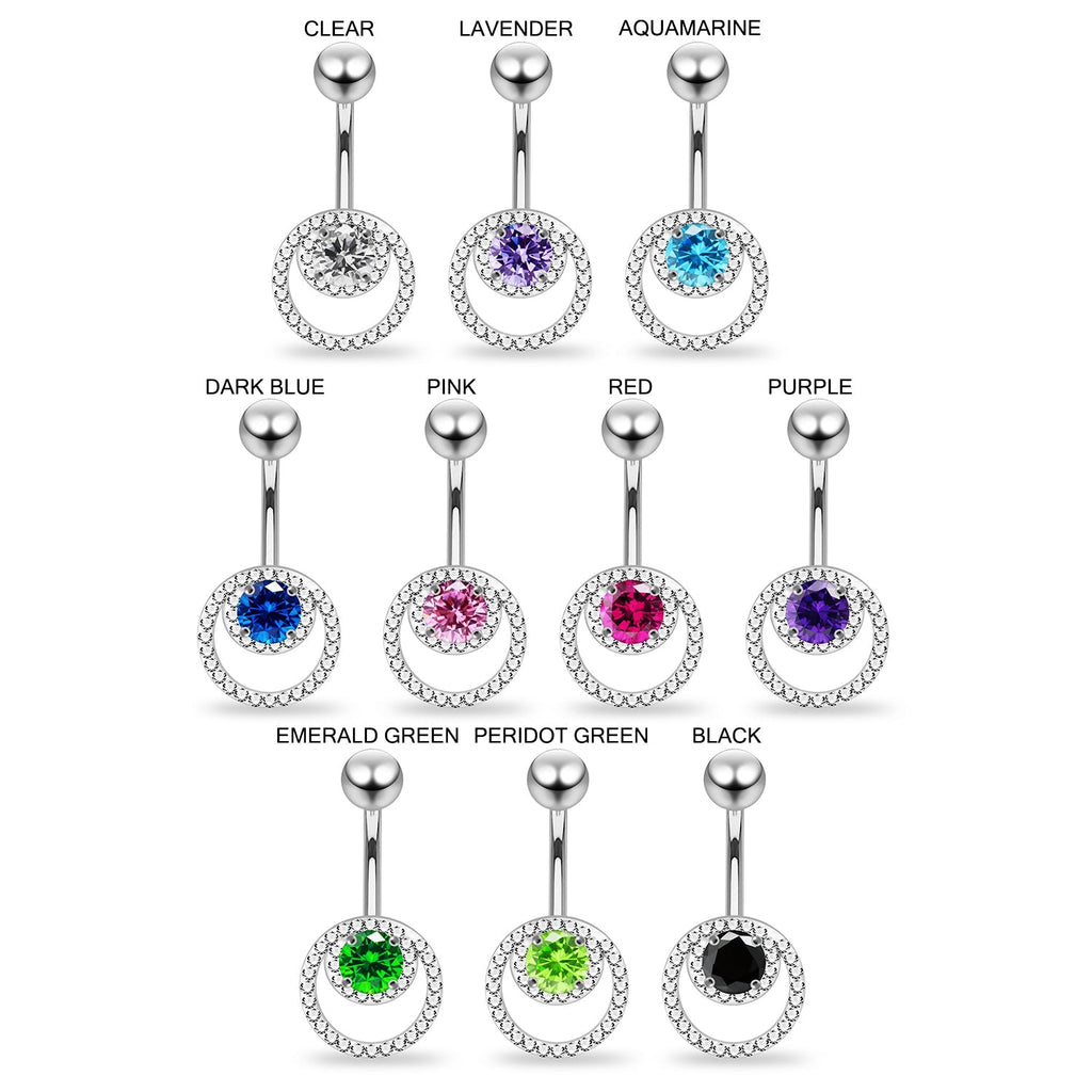 925 Sterling Silver CZ Jewelled Cutout Crescent Non Dangle Belly Button Ring