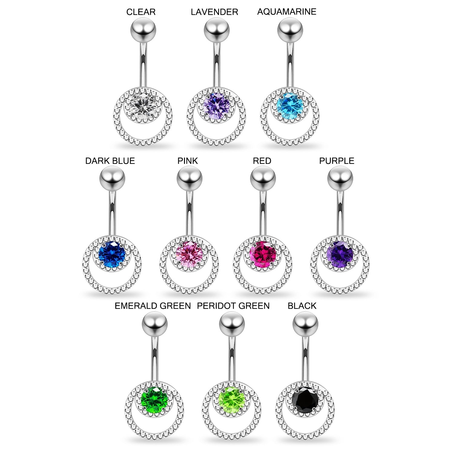 925 Sterling Silver CZ Jewelled Cutout Crescent Non Dangle Belly Button Ring