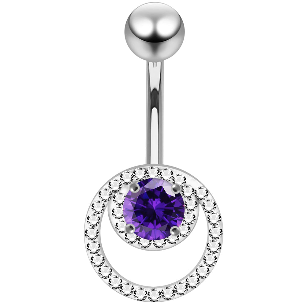 925 Sterling Silver CZ Jewelled Cutout Crescent Non Dangle Belly Button Ring