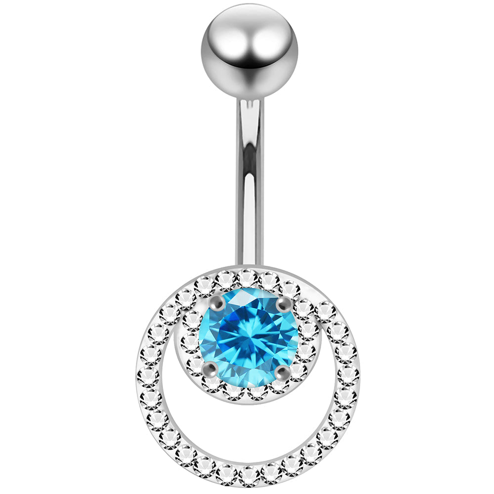 925 Sterling Silver CZ Jewelled Cutout Crescent Non Dangle Belly Button Ring