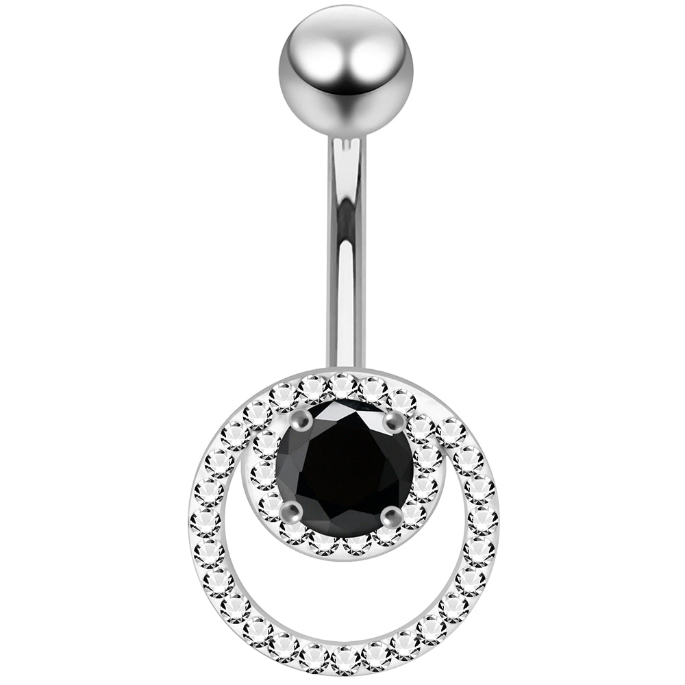 925 Sterling Silver CZ Jewelled Cutout Crescent Non Dangle Belly Button Ring
