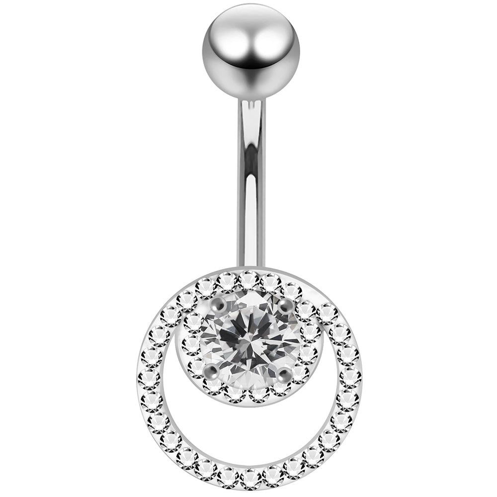 925 Sterling Silver CZ Jewelled Cutout Crescent Non Dangle Belly Button Ring