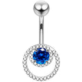 925 Sterling Silver CZ Jewelled Cutout Crescent Non Dangle Belly Button Ring