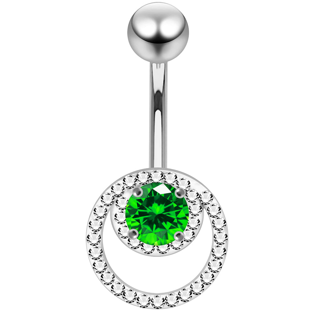 925 Sterling Silver CZ Jewelled Cutout Crescent Non Dangle Belly Button Ring