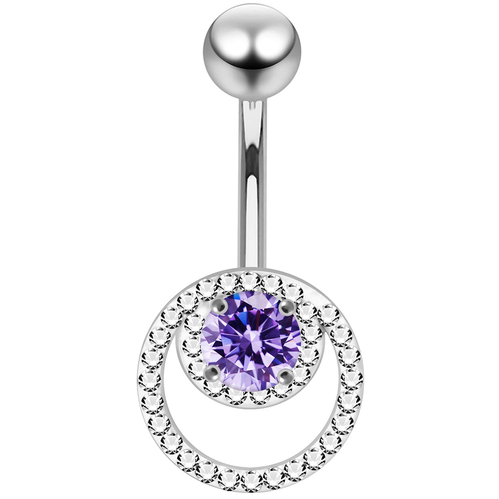 925 Sterling Silver CZ Jewelled Cutout Crescent Non Dangle Belly Button Ring