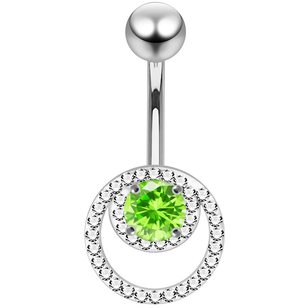925 Sterling Silver CZ Jewelled Cutout Crescent Non Dangle Belly Button Ring