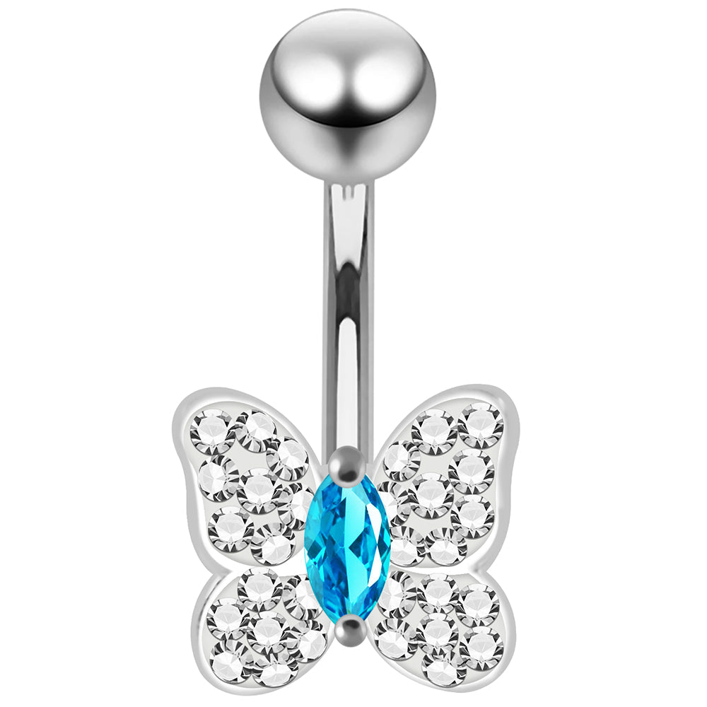 925 Sterling Silver CZ Jewelled Butterfly Non Dangle Belly Button Ring